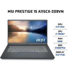 Laptop MSI Prestige 15 A11SCX-209VN (i7-1185G7 | 16GB | 512GB | GeForce® GTX 1650 4GB | 15.6' FHD | Win 10)