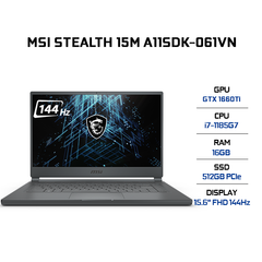 Laptop MSI Stealth 15M A11SDK-061VN (i7-1185G7 | 16GB | 512GB | VGA GTX 1660Ti 6GB | 15.6' FHD 144Hz | Win 10)