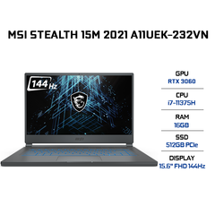 Laptop MSI Stealth 15M A11UEK-232VN (i7-11375H | 16GB | 512GB | GeForce RTX™ 3060 6GB | 15.6' FHD 144Hz | Win 10)