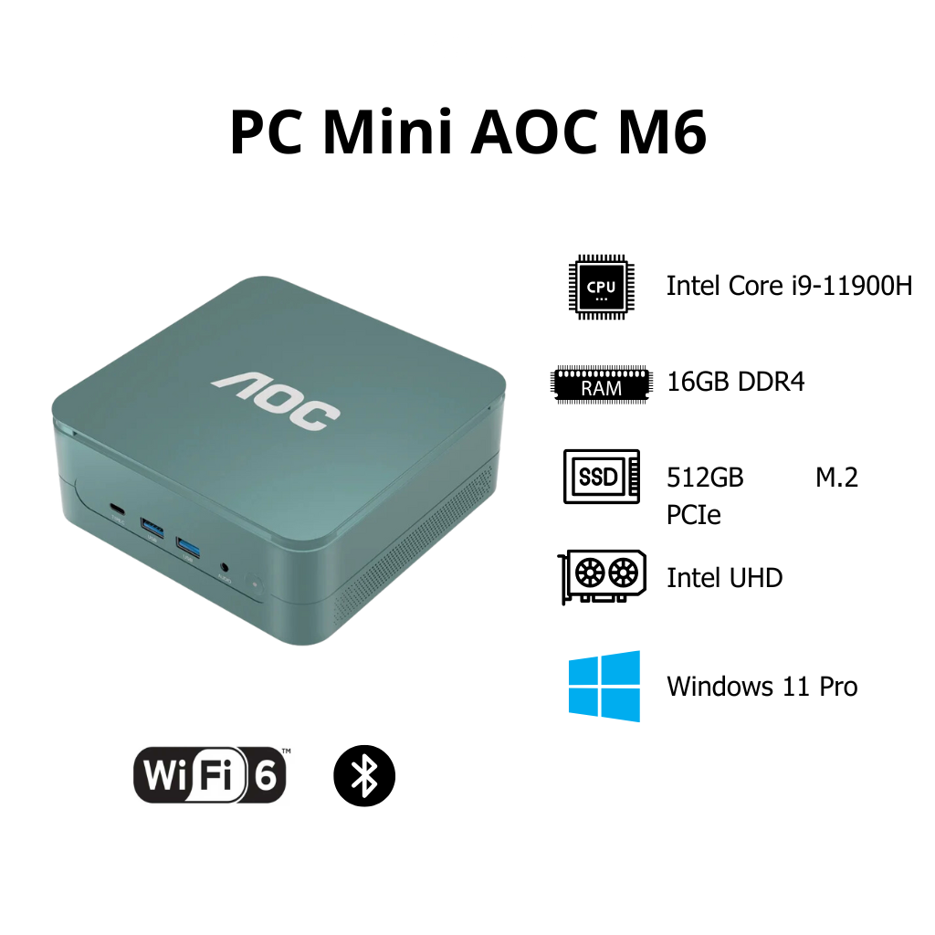 PC Mini AOC M6 (i9-11900H | 16GB | 512GB | Wi-Fi 6 + Bluetooth | Win 11 Pro)