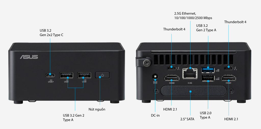 PC Mini ASUS NUC 14 PRO RNUC14RVHI300001I (Core 3 100U | 2xNVMe, SATA | 2x HDMI 2.1 | 2x DP 1.4a | VESA Mount)