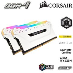 RAM PC CORSAIR VENGEANCE PRO RGB 16GB DDR4 2x8G 3000MHz CMW16GX4M2C3000C15W TRẮNG