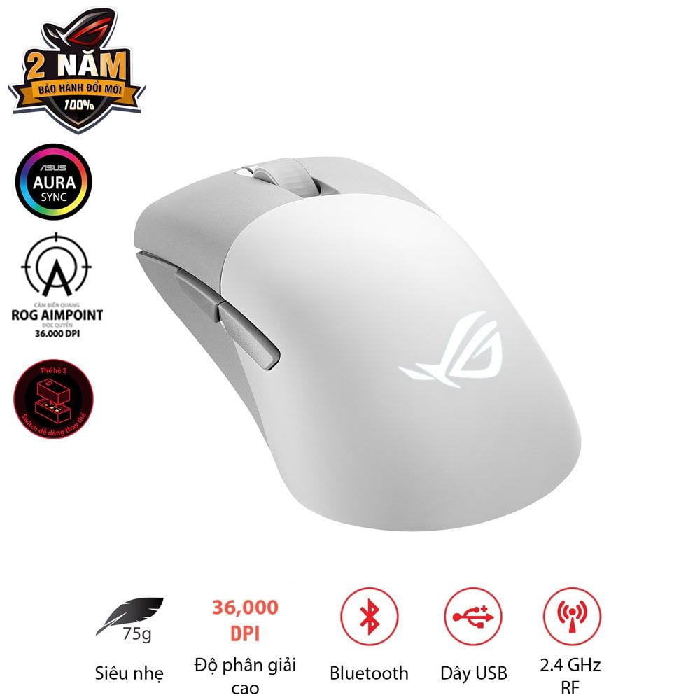 Chuột Gaming ASUS ROG Keris Wireless Aimpoint White (90MP02V0-BMUA10)