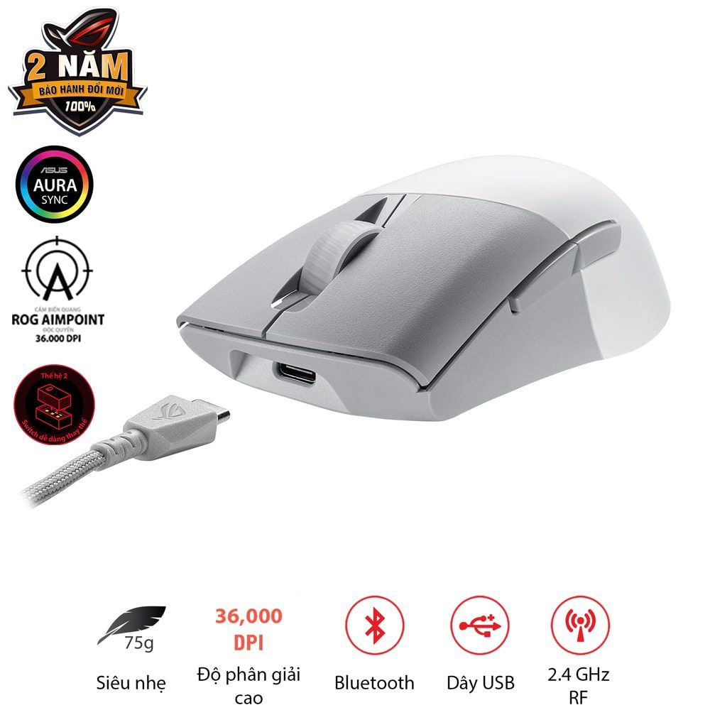 Chuột Gaming ASUS ROG Keris Wireless Aimpoint White (90MP02V0-BMUA10)