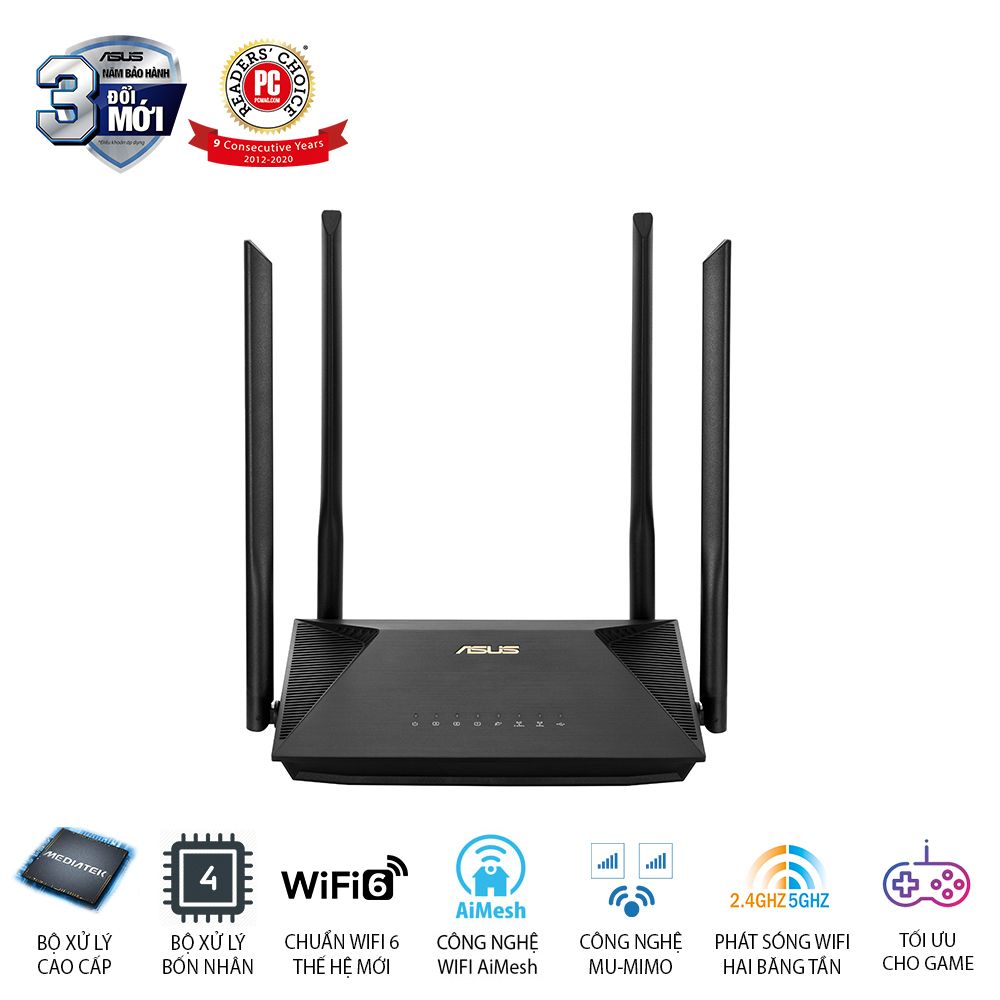 Router ASUS RT-AX53U V2 Chuẩn AX1800 Băng tần kép