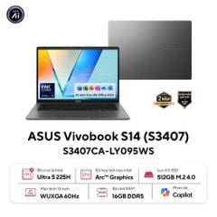 Laptop ASUS VivoBook S14 S3407CA-LY095WS (Ultra 5 225H | 16GB | 512GB | Intel Arc Graphics | 14' WUXGA | Win 11 + Office)
