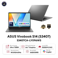 Laptop ASUS VivoBook S14 S3407CA-LY096WS (Ultra 7 255H | 16GB | 512GB | Intel Arc Graphics | 14' WUXGA | Win 11 + Office)