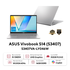 Laptop ASUS VivoBook S14 S3407VA-LY046W (i5-13420H | 16GB | 512GB | Intel UHD Graphics | 14' WUXGA | Win 11)