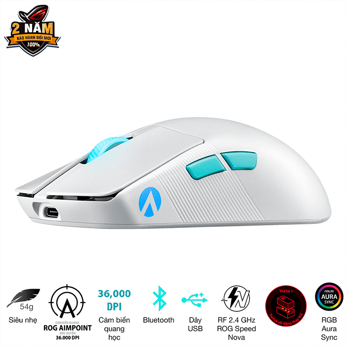 Chuột Gaming ASUS ROG Harpe Ace Aim Lab Edition Wireless - Moonlight White