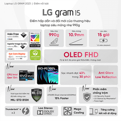 Laptop LG Gram UltraSlim 2023 15Z90RT-G.AH55A5 (i5-1340P | 16GB | 512GB | Intel Iris Xe Graphics | 15.6' FHD OLED | Win 11)