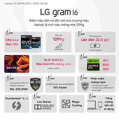 Laptop LG Gram 2023 16Z90R-E.AH75A5 (i7-1360P | 16GB | 512GB | GeForce RTX™ 3050 4GB | 16' WQXGA 99% DCI-P3 | Win 11)