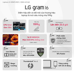 Laptop LG Gram 2023 16Z90R-G.AH76A5 (i7-1360P | 16GB | 512GB | Intel Iris Xe Graphics | 16' WQXGA 99% DCI-P3 | Win 11)