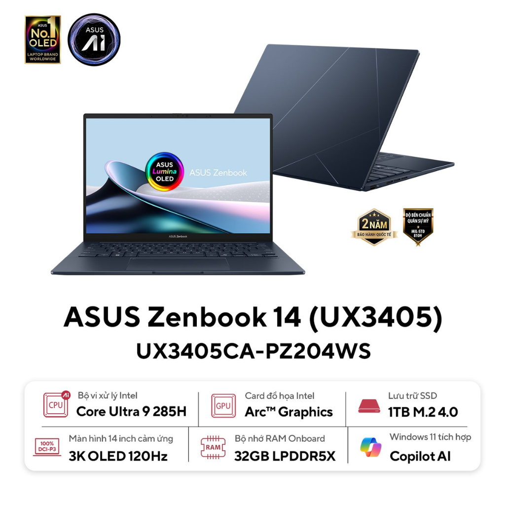ASUS Zenbook 14 UX3405CA – Intel Core Ultra 7 255H, 16GB RAM, 512GB SSD, 14" FHD Touchscreen image 2