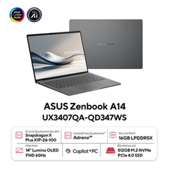 Laptop ASUS ZenBook A14 UX3407QA-QD347WS (Snapdragon X1 26 100 | 16GB | 512GB | Qualcomm Adreno | 14' WUXGA OLED | Win 11 + Office)
