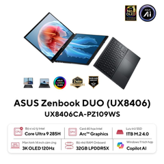 Laptop ASUS ZenBook Duo OLED UX8406CA-PZ109WS (Ultra 9 285H | 32GB | 1TB | Intel Arc 140T | 2x 14' 3K OLED Touch | Win 11)