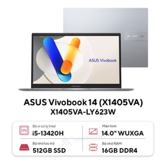 Laptop ASUS VivoBook 14 X1405VA-LY623W (i5-13420H | 16GB | 512GB | Intel UHD Graphics | 14' WUXGA | Win 11)