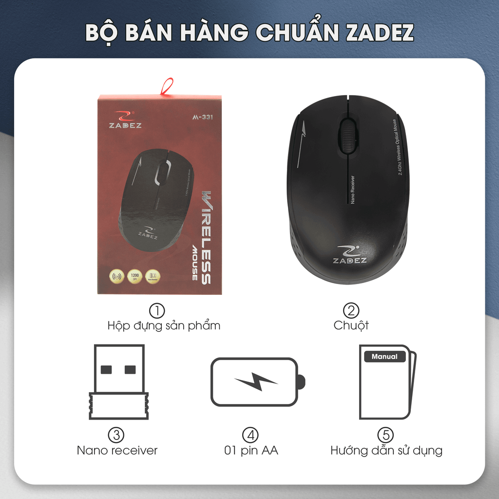 Chuột không dây Zadez M-331 (Xám / Hồng / Đỏ)