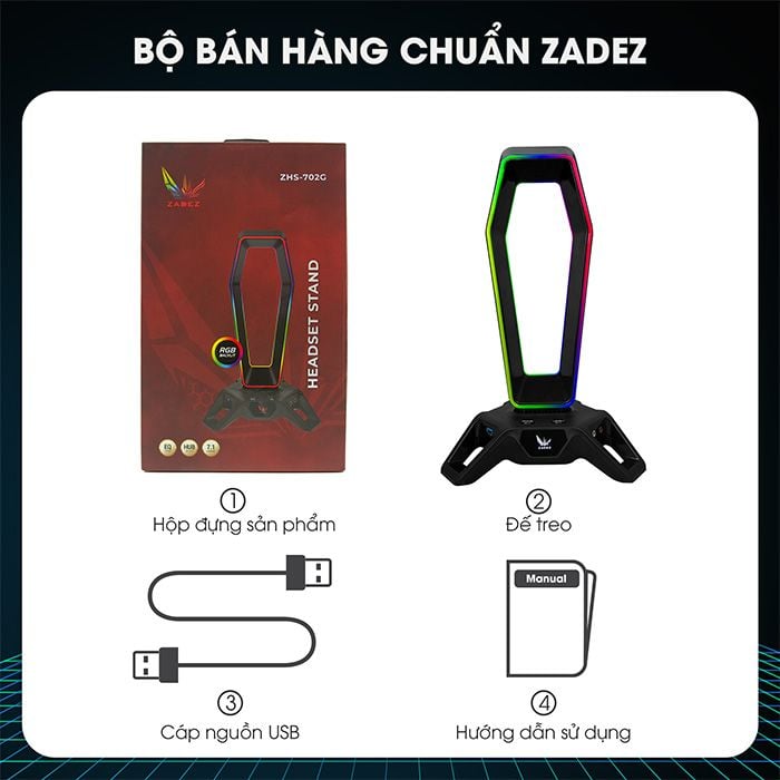 Đế treo tai nghe RGB kiêm Soundcard 7-1 Zadez ZHS-702G
