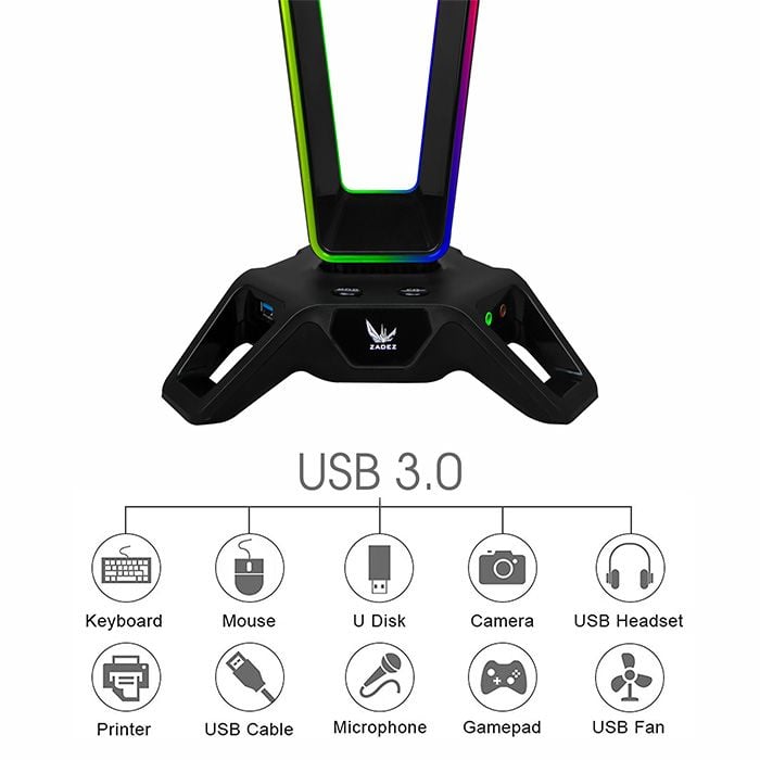 Đế treo tai nghe RGB kiêm Soundcard 7-1 Zadez ZHS-702G