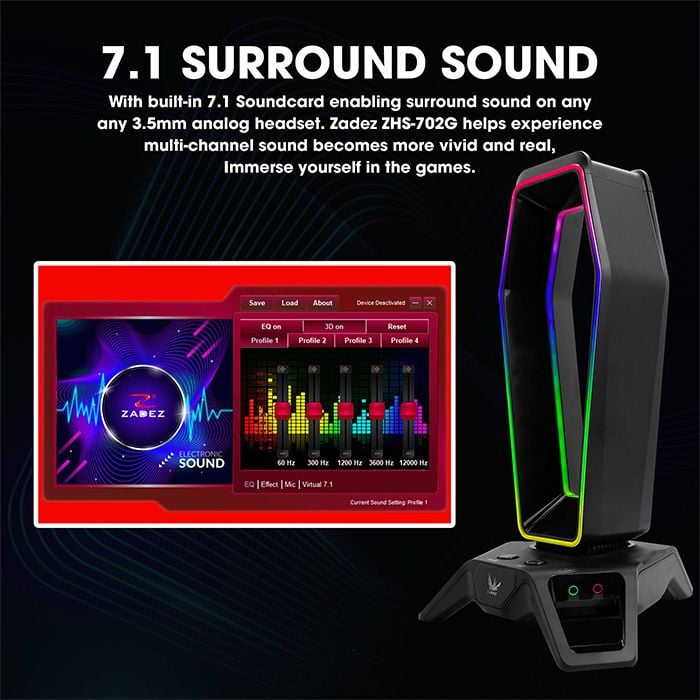 Đế treo tai nghe RGB kiêm Soundcard 7-1 Zadez ZHS-702G