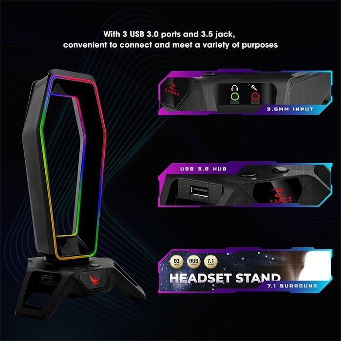 Đế treo tai nghe RGB kiêm Soundcard 7-1 Zadez ZHS-702G