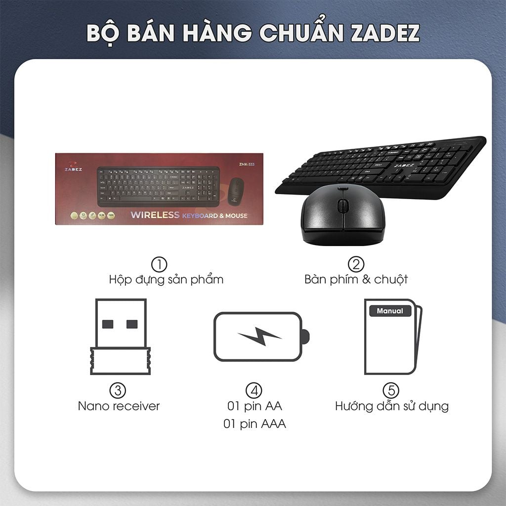 Bộ bàn phím chuột không dây Zadez ZMK-333