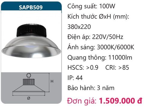  ĐÈN LED NHÀ XƯỞNG DUHAL 100W SAPB509 