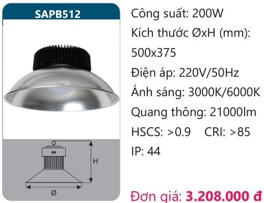 ĐÈN LED NHÀ XƯỞNG DUHAL 200W SAPB512