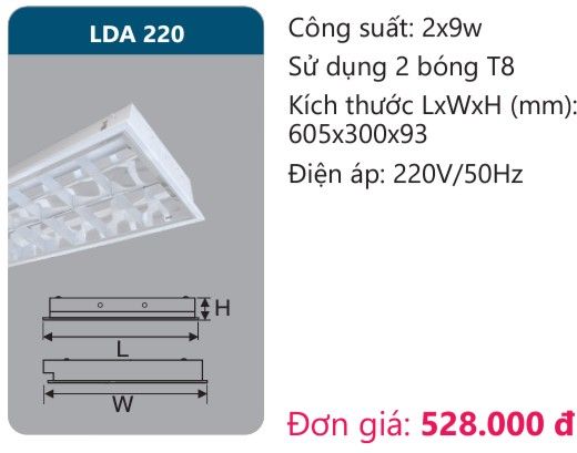 MÁNG ĐÈN ÂM TRẦN CHÓA PHẢN QUANG DUHAL LDA 220