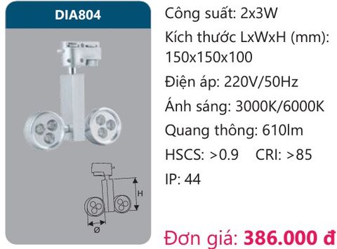  ĐÈN LED RỌI ĐIỂM GẮN THANH RAY DUHAL 2x3W DIA804 