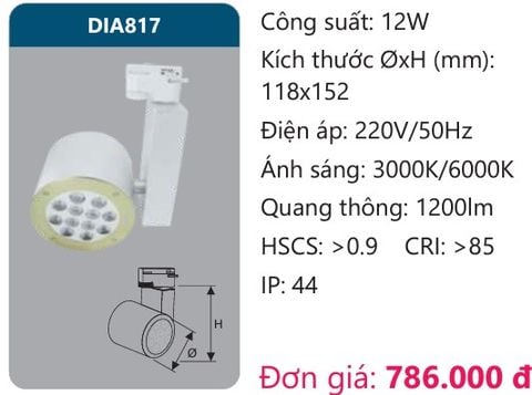  ĐÈN LED RỌI ĐIỂM GẮN THANH RAY DUHAL 12W DIA817 