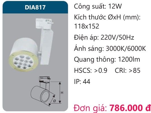 ĐÈN LED RỌI ĐIỂM GẮN THANH RAY DUHAL 12W DIA817