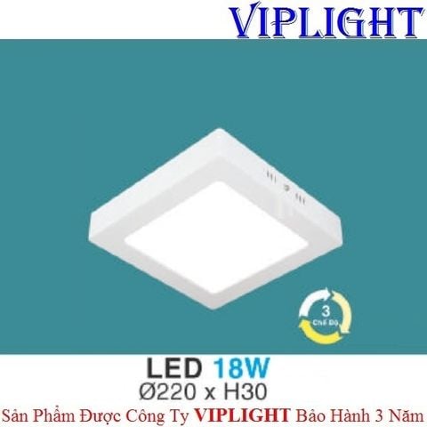  ĐÈN ỐP TRẦN, ĐÈN GẮN NỔI, ĐÈN ỐP NỔI _ VUÔNG PHI Ø220 LED 18W ĐỔI 3 MÀU MP 15 HUFA 