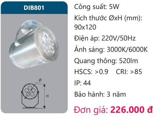 ĐÈN LED CHIẾU ĐIỂM ĐẾ NGỒI GẮN TRẦN DUHAL 5W DIB801