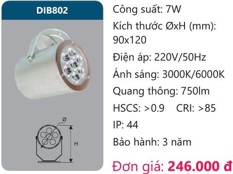  ĐÈN LED CHIẾU ĐIỂM ĐẾ NGỒI GẮN TRẦN DUHAL 7W DIB802 