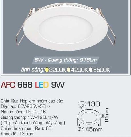  ĐÈN LED ÂM TRẦN SIÊU MỎNG ANFACO 9W AFC 668 LED 9W 