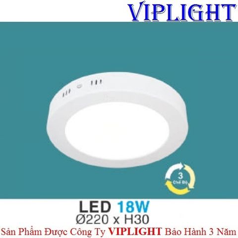  ĐÈN ỐP TRẦN, ĐÈN GẮN NỔI, ĐÈN ỐP NỔI _ TRÒN PHI Ø220 LED 18W ĐỔI MÀU MP 11 HUFA 