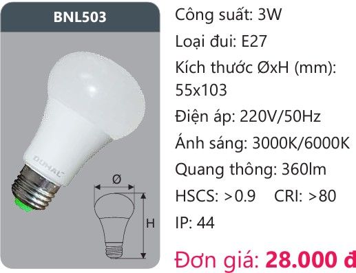 BÓNG ĐÈN LED DUHAL 3W SBNL503