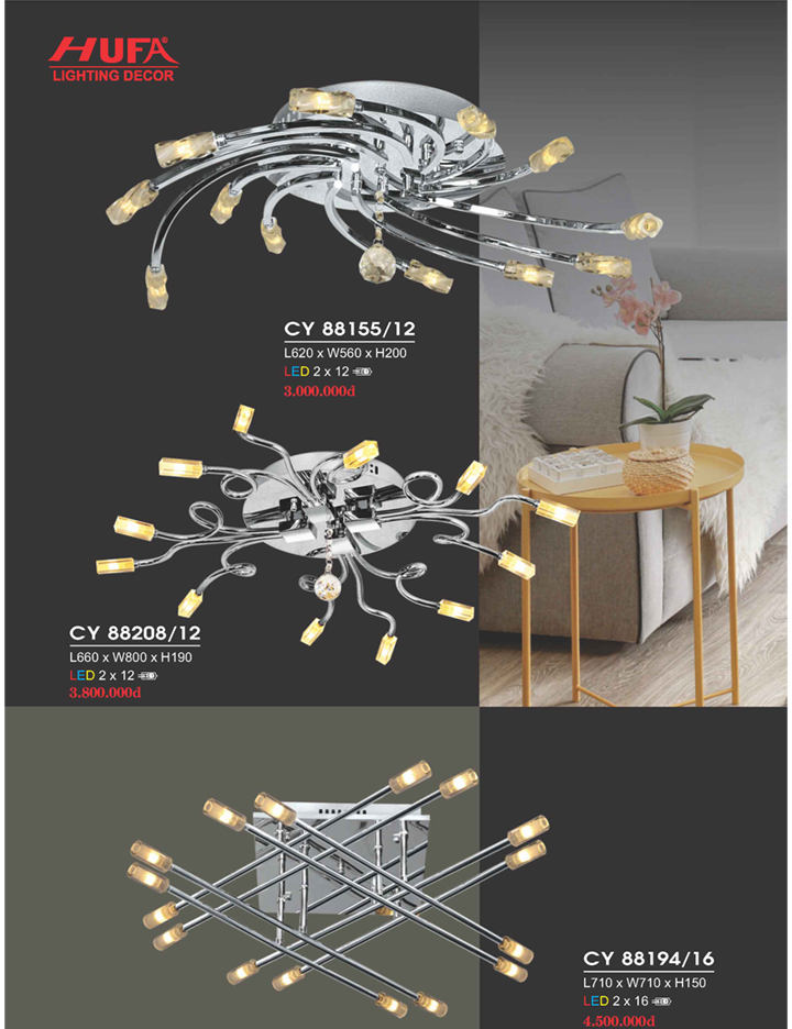 ĐÈN MÂM LED ỐP TRẦN CY 88155/12, CY 88208/12, CY 88194/16