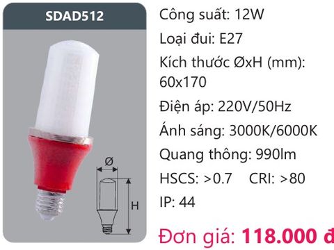  BÓNG ĐÈN LED DUHAL 12W SDAD512 