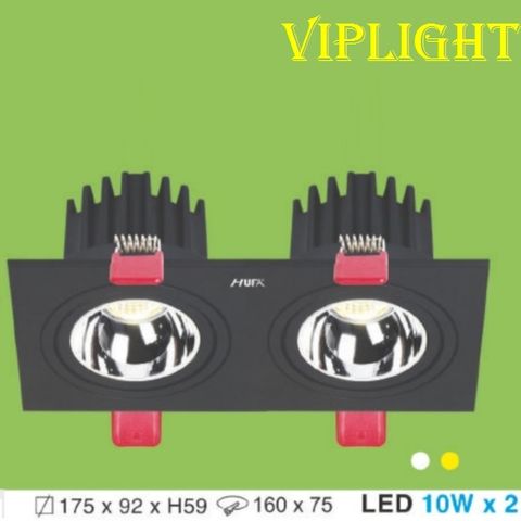  ĐÈN ÂM TRẦN MẶT VUÔNG ĐÔI 2 BÓNG AT-182 LED 10Wx2 - THÂN MÀU ĐEN 