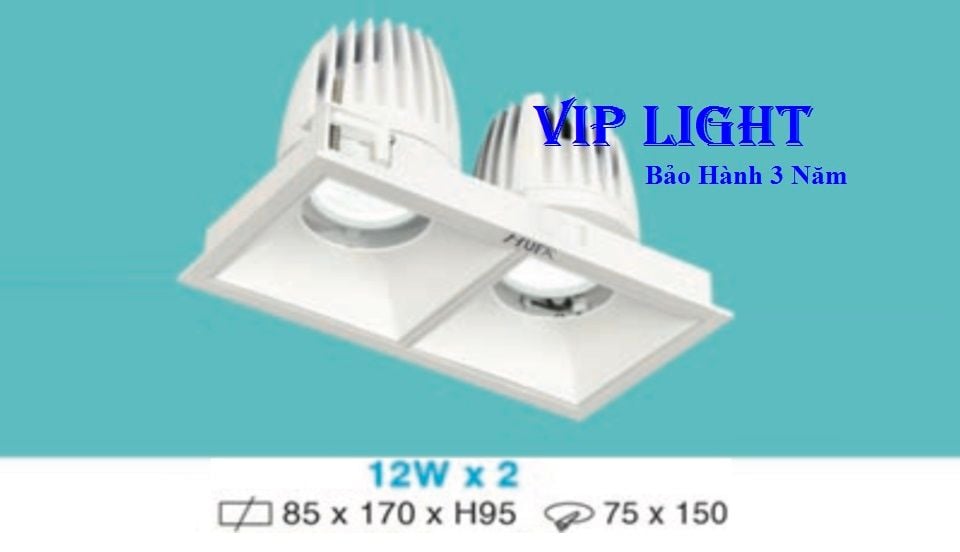 ĐÈN ÂM TRẦN VUÔNG LED CHIẾU ĐIỂM 24W 2 HAI BÓNG HUFA AT-149 12WX2