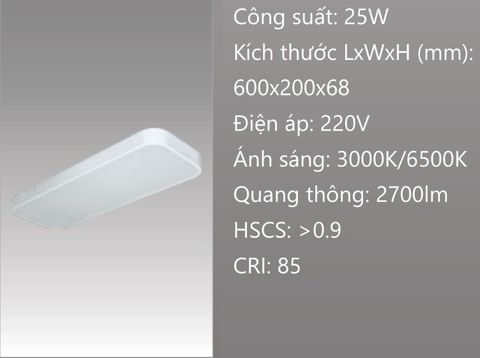  ĐÈN GẮN NỔI ỐP TRẦN 200 x 600 (20 x 60) LED 25W 