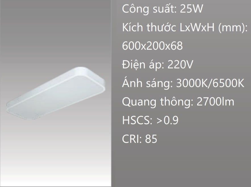 ĐÈN GẮN NỔI ỐP TRẦN 200 x 600 (20 x 60) LED 25W
