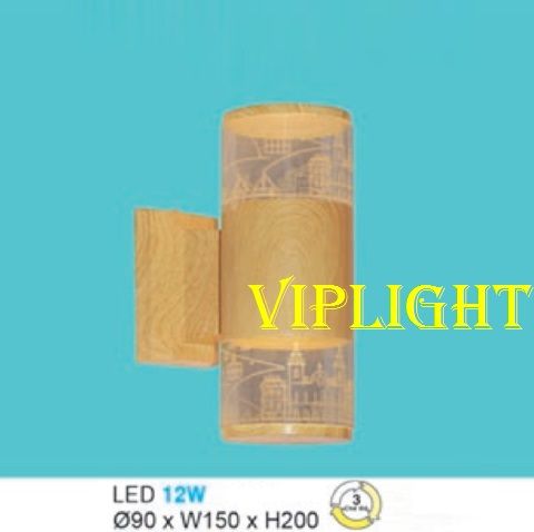 ĐÈN GẮN TƯỜNG THÂN TRỤ LED 3 BA MÀU 12W VỎ GỖ TRANG TRÍ VLHFAK802