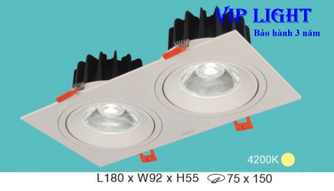  ĐÈN LED DOWNLIGHT ÂM TRẦN VUÔNG 2 HAI BÓNG 14W HUFA AT-103 COB 7WX2 