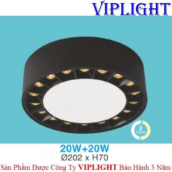 ĐÈN LON GẮN NỔI THIẾT KẾ 2 VIỀN LED 20W+20W