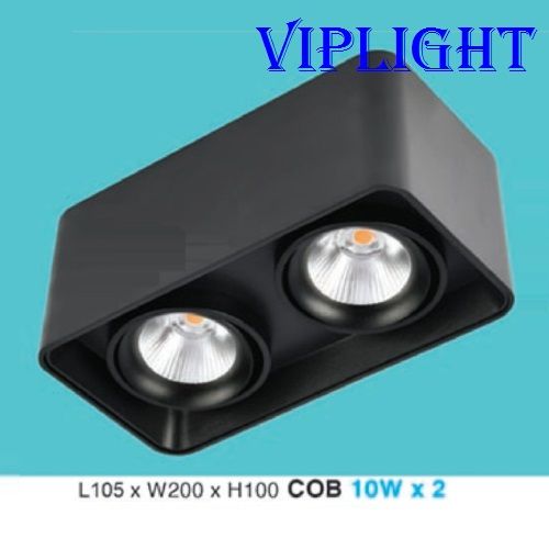 ĐÈN LON VUÔNG GẮN NỔI CHIẾU ĐIỂM HAI BÓNG LED COB 2x10W (VỎ ĐEN LN-30)