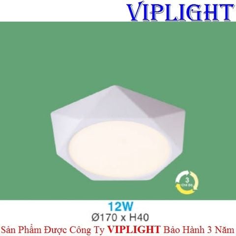  ĐÈN ỐP TRẦN, ĐÈN GẮN NỔI HÌNH LỤC GIÁC_LED 12W LGT12W 3 MÀU 