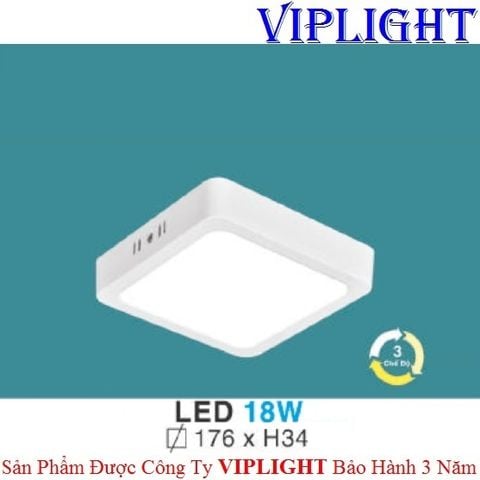  ĐÈN LED ỐP TRẦN, ĐÈN LED GẮN NỔI, ĐÈN LED ỐP NỔI _ VUÔNG PHI Ø176 ĐỔI MÀU 18W MP 29 HUFA 